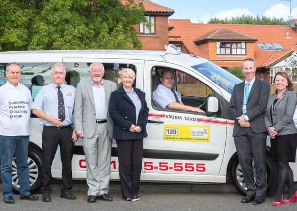 (from left) Billy Jemma (SPOG), Trevor Hines (Station Taxis), Alan Wright (SPOG), Lorraine Sayer (Station Taxis), Ken Butler (Taxi Driver), Ben Jenkins (City Hospitals Sunderland NHS Foundation Trust), Lucy Malarkey (Gentoo) and George Goldsmith (SPOG).