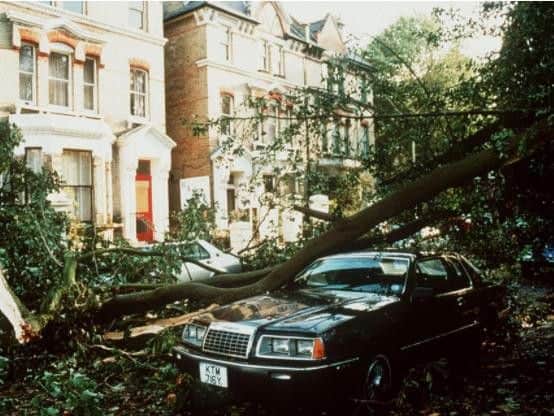 Damage to cars in London after the Great Storm. Picture: PA.