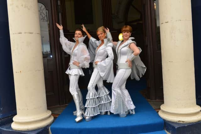 Mamma Mia has landed at the Sunderland Empire.
From left The Dynamos, Tanya played by Emma Clifford, Donna Sheridan played by Helen Hobson and Rosie played by Gillian Hardie
