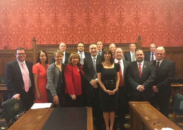 MP Sharon Hodgson (fourth from left) at a meeting over miners' pensions.