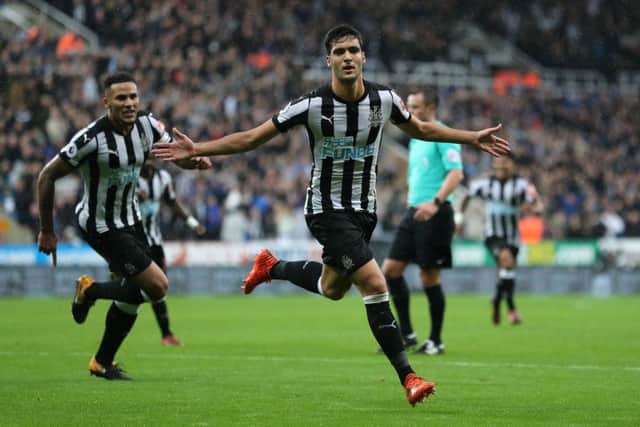Newcastle United's Mikel Merino celebrates scoring the winner.