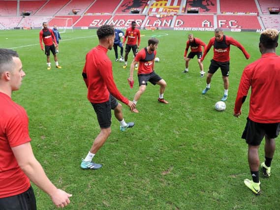 Sunderland players training at the Stadium of Light.
