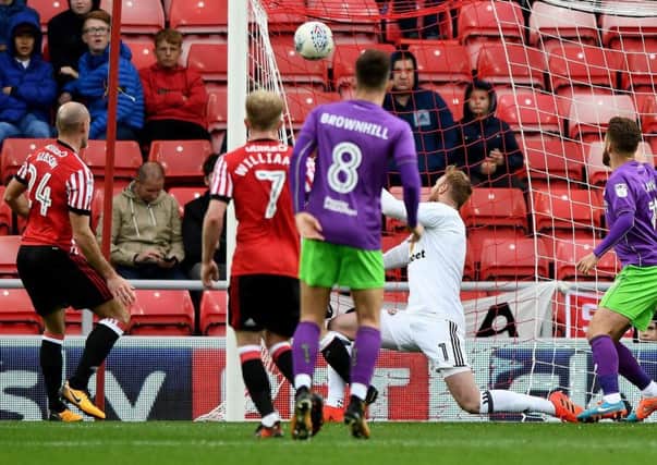 Jason Steele is beaten as Sunderland fall 1-0 behind on Saturday. Picture by Frank Reid
