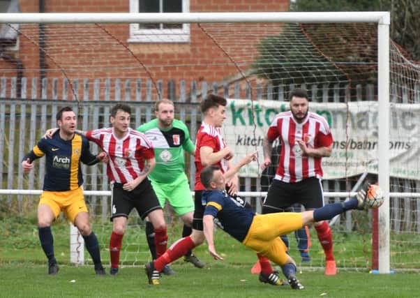Sunderland RCA (red/white) defend against Ashington at Meadow Park last week. Picture by Kevin Brady.