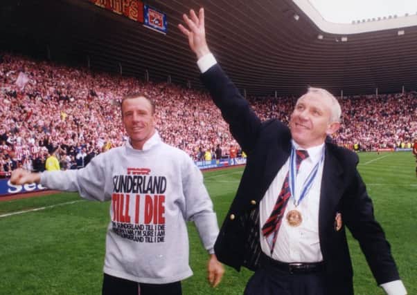 Peter Reid and Kevin Ball celebrate Sunderland's 105-point Division One season in 1998-99
