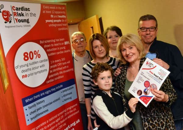Cardiac Risk in the Young testing event at the Stadium of Light.
Front Patricia Toft with and grandson William Bartley, 9 with family