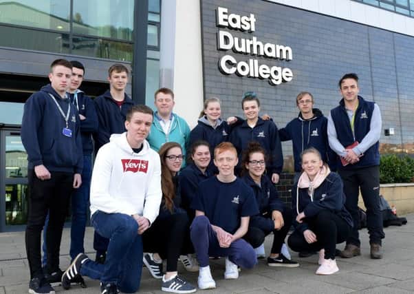 East Durham College uniformed public services and business course student Jak Smurthwaite (front centre) with fellow students returning to college after a walk. Picture by FRANK REID