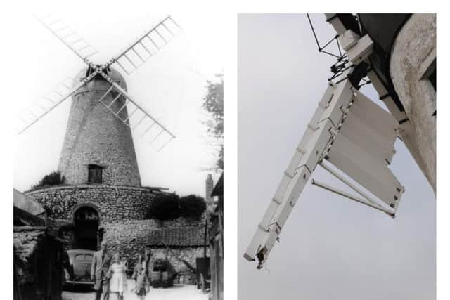 Fulwell Mill in the 20th Century (left) and after the damage in 2012