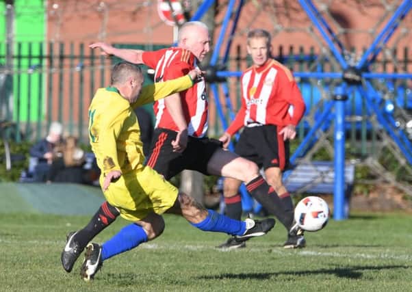 MIll View (red/white) take on Over-40s League rivals Hartlepool Catholic Club last week. Picture by Kevin Brady