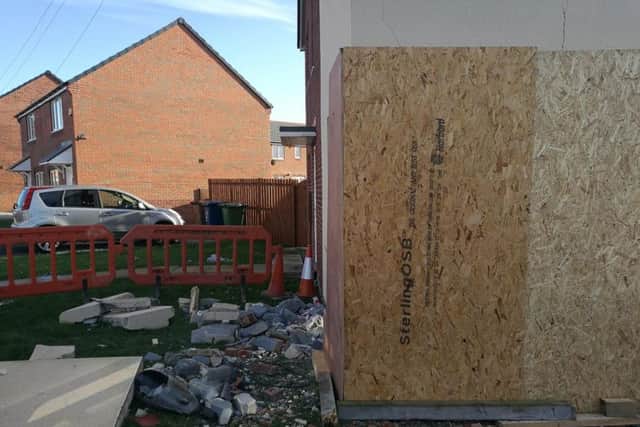 The boarded-up property in Mulberry Avenue, Sunderland, on Saturday morning.