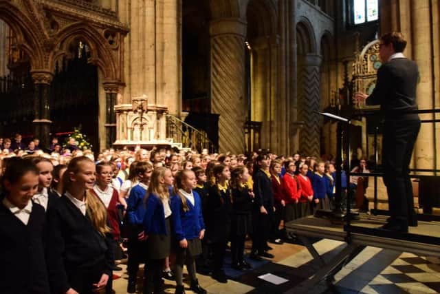 Sunderland School choirs singing in Durham Cathedral as part of a Music Outreach celebration