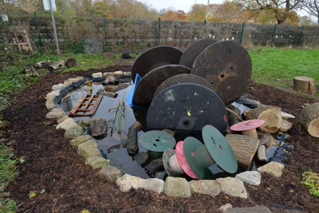 The scene after vandals destroyed New Seaham Academy's new wildlife pond.