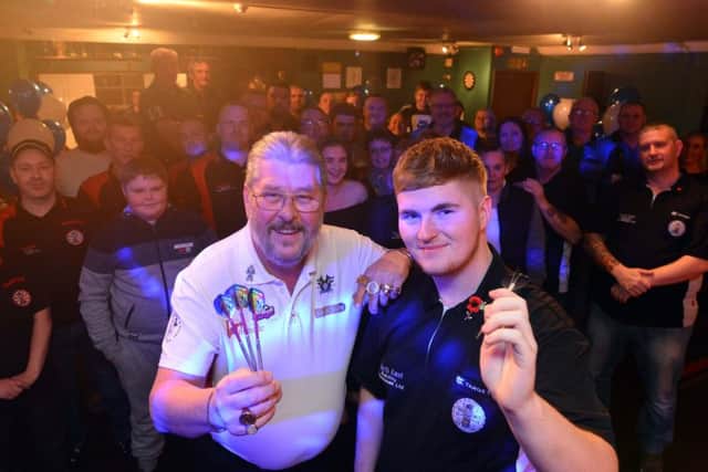Darts wold champion Martin 'Wolfie' Adams with birthday boy Cameron Anderson.