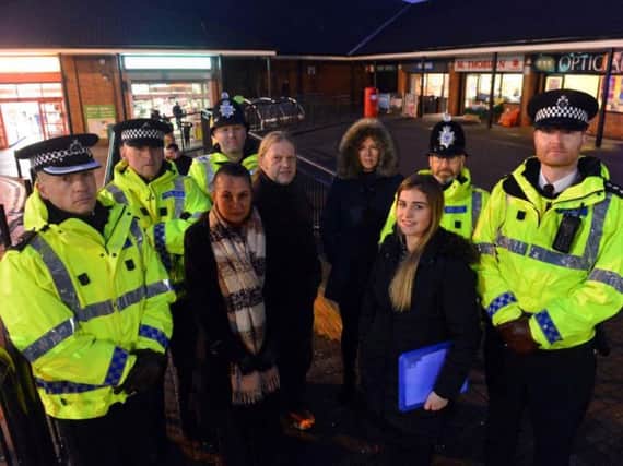 Police joined by representatives from Sunderland Council and Gentoo during the walkabout at Pennywell Shopping Centre.