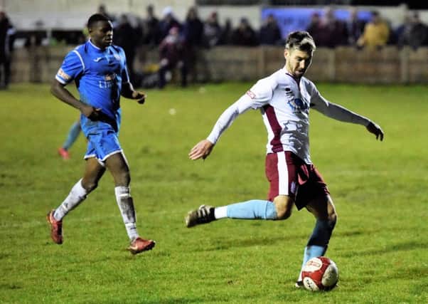 Carl Finnigan nets for South Shields in Saturday's 3-2 Evo-Stik League North win at Ramsbottom. Picture by Peter Talbot