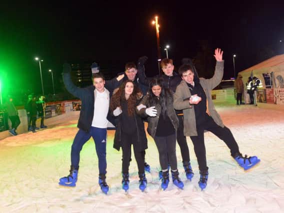Skaters try out the Sunderland city centre ice rink in Keel Square.
