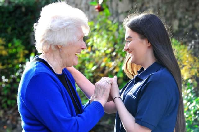 Peggy Rutter, a resident at Belle Vue House, with Sunderland College student Chelsie Purcell.