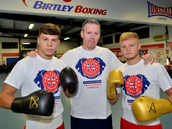 Boxers Pat McCormack (left) and Calum French (right) with coach Tony Davis. Picture by FRANK REID