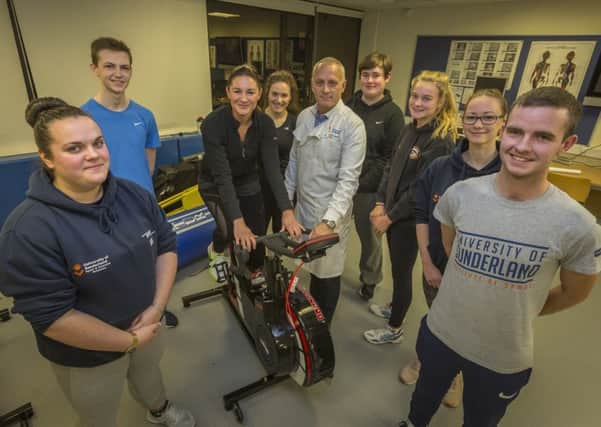 Kirsty Pitchford, Neve Geary, Dylan Wood, Stephanie Welsh and Reece Monson from Sunderland Police Cadets take part in the training session with Sports Science students at Sunderland University Picture: DAVID WOOD