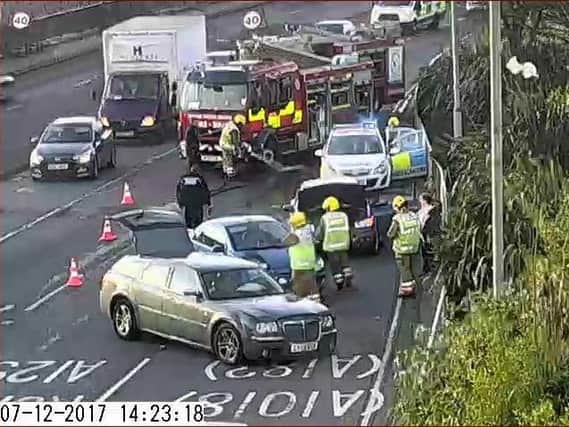 The scene on the A1231 at Southwick. Pic from NE Traffic News