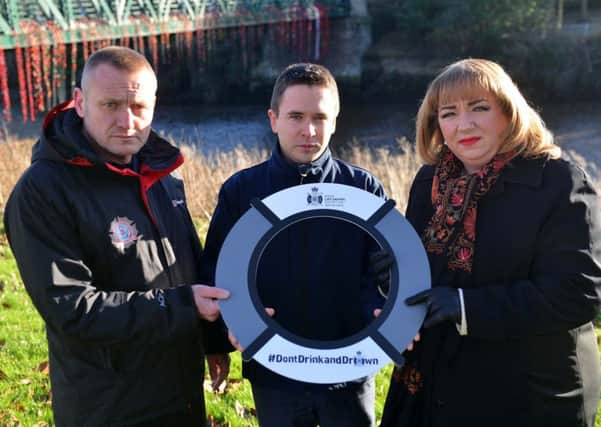 Dont Drink and Drown campaign launch. From left Dave Irwin, Royal Life Saving Society Kenny Macdermid and Sharon Hodgson MP