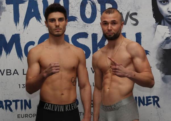 Josh Kelly (left) with latest rival Jean Michel Hamilcaro yesterday.
