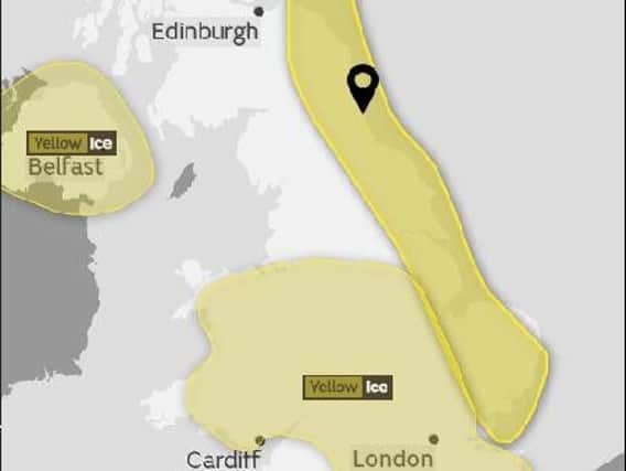 Map of the area of the North East coast covered by today's yellow alert. Picture: Met Office