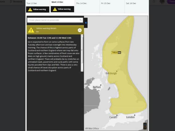 The area covered by the latest weather warning. Image: Met Office