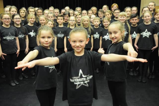 Katy Catcheside, Madison Elmy and Hannah McCoy with fellow pupils from Northern Star Performing Arts who will be starring in Joseph at Newcastle Arena.