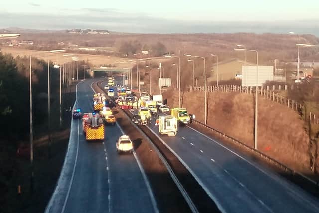 Emergency services on the scene of a 12-car crash on the A19 this morning.