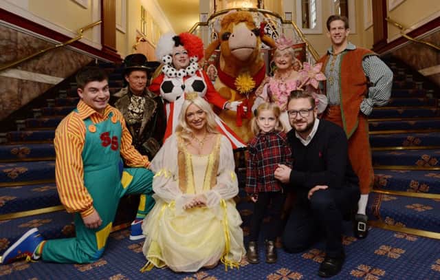 Luna Petrucci and dad Sergio, bottom right, with the cast of Jack and the Beanstalk