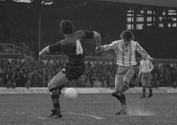 Gary Rowell fires in Sunderland's opener against Arsenal in 1982.