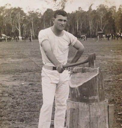 Bill Campbell in Queensland, in 1917 - his letters to his cousin Edith in Seaham form the basis of the book.  Bill Campbell, victorious in the Tarzali Logging Competition 1917