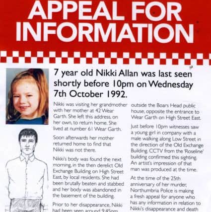 The leaflet issued on the 25th anniversary of Nikki Allan's death.