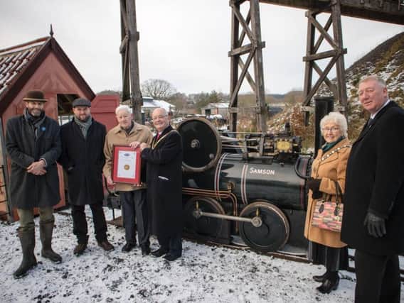 From left, Richard Evans, Beamish Director; Paul Jarman, the museums assistant director of transport and industry; David Young; Coun Bill Kellett, Chairman of Durham County Council; Coun Jean Chaplow, the Chairmans Consort; and, John Kelly, Chairman of Beamish.