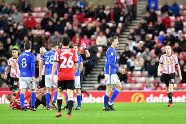 Sam Gallagher is sent off at the Stadium of Light.