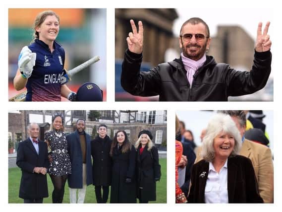 Clockwise from top left: Heather Knight; Ringo Starr; a group shot of Lord-Lieutenant of Greater London Ken Olisa, Efe Ezekiel, Matt Henry, Marc Almond, Aina Khan and Margaret Harvey; Jilly Cooper. Pictures by PA