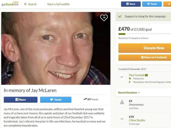 The Go Fund Me appeal in memory of Sunderland dad Jay McLaren.