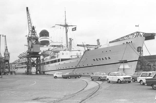 The Nevasa gets ready to take another 1,000 children on a 12 day educational cruise, in 1974.
