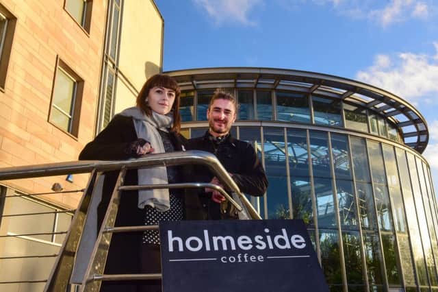 Ashley Bell and Joe Collins of Holmeside Coffee at the new site.