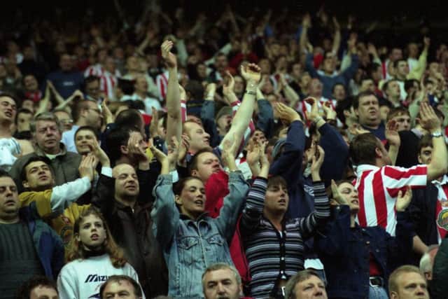 Sunderland fans make the atmosphere electric for the  1998 play-off semi-final against Sheffield United.