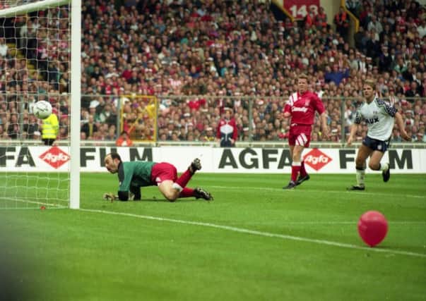 Liverpool goalkeeper Bruce Grobbelaar in action against Sunderland in the 1992 FA Cup Final at Wembley Stadium.