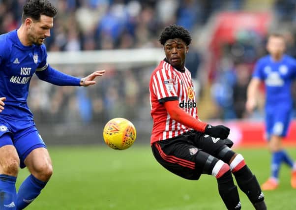 Josh Maja fights in vain for Sunderland at Cardiff. Picture by Frank Reid