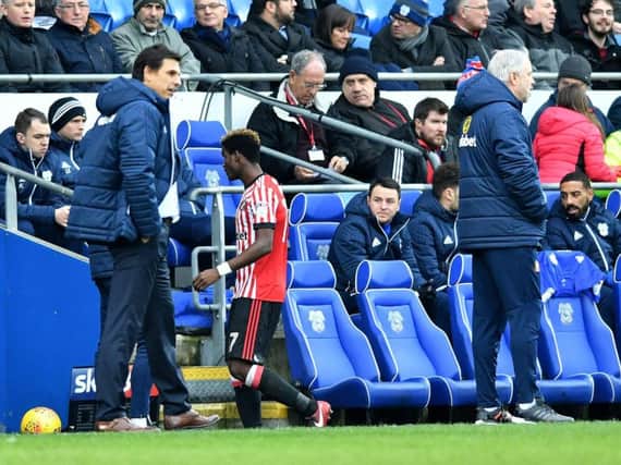 Didier Ndong is sent off against Cardiff City.