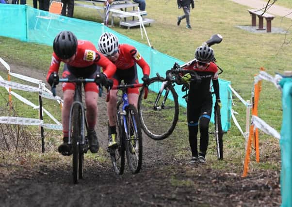 Under-14 and Under-16 boys find the terrain difficult at the National Cyclo-Cross Championship held over the weekend at Hetton Lyons Country Park.