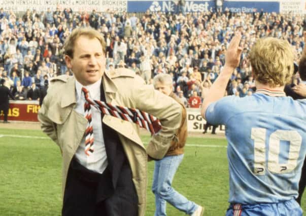 Denis Smith and Marco Gabbiadini celebrate winning promotion in 1988.