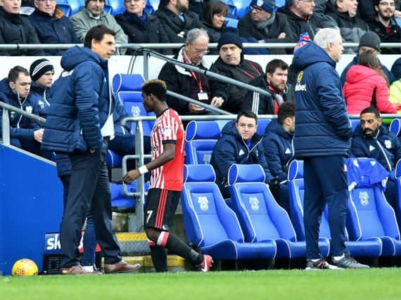 Ndong was sent off during the 4-0 drubbing at Cardiff City
