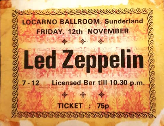 Ian Stewart's ticket to see Led Zeppelin at the Locarno Ballroom in the Mecca in 1972.