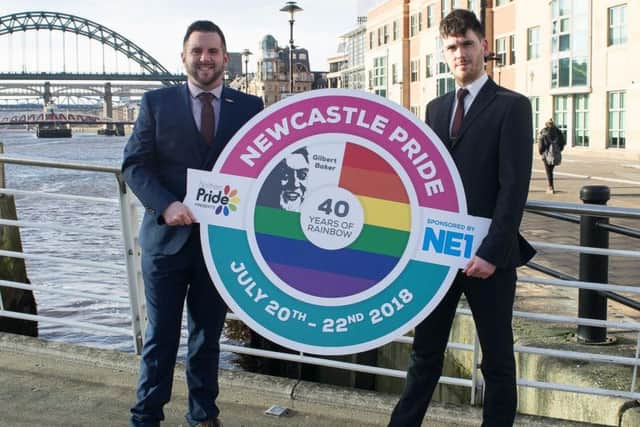 Newcastle Pride festival director Stephen Willis, left, with Ben Whitfield from NE1.