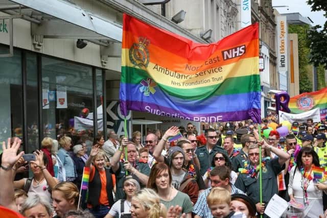 The parade down Northumberland Street is one of the main events of Newcastle Pride.